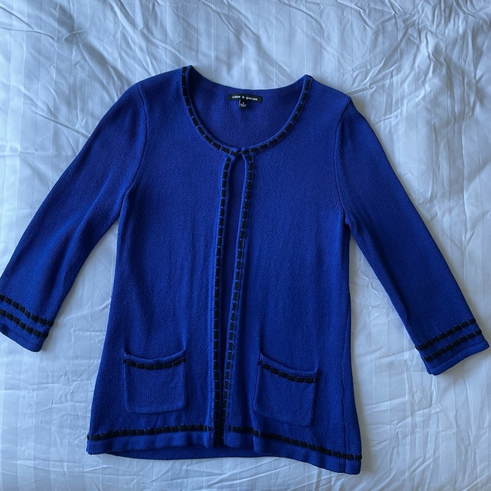 Cable & Gauge Royal Blue Cardigan with Black Trim